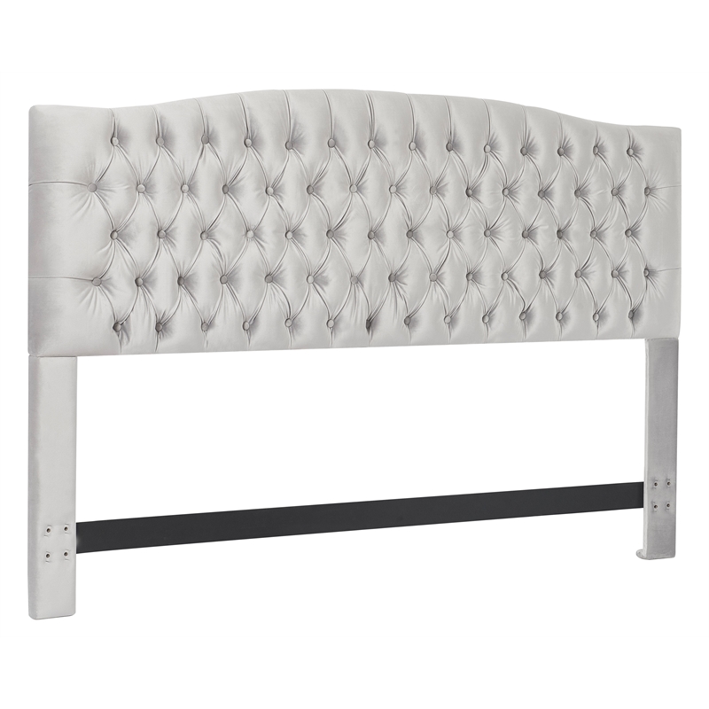 Elle Decor Celeste Queen Size Headboard Pearl Grey Velvet