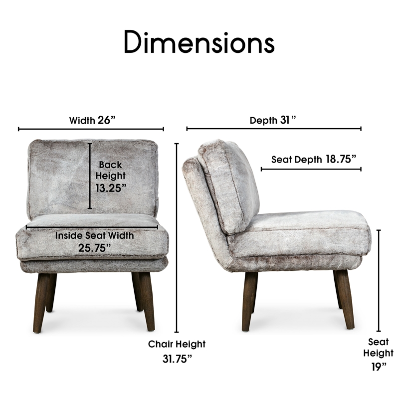 Elle Decor Sophie Armless Slipper Chair in Mink Brown Faux Fur