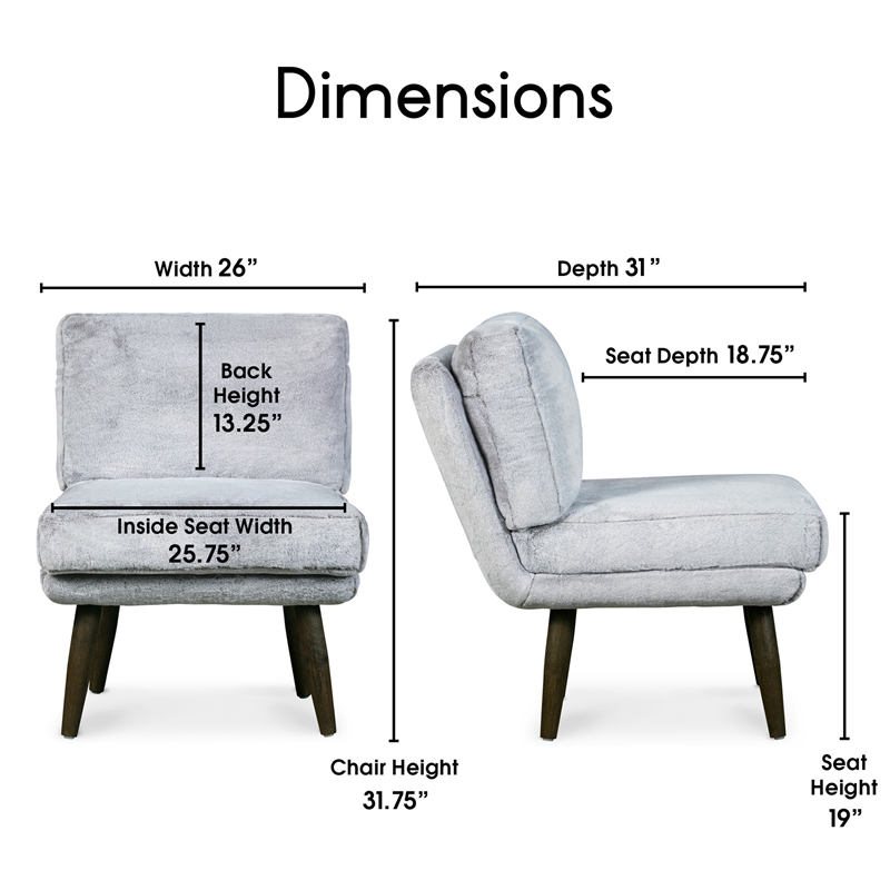 Elle Decor Sophie Armless Slipper Chair in Mink Gray Faux Fur