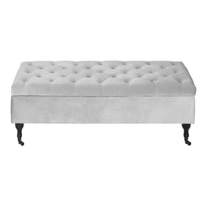 Elle Decor Collette Tufted Storage Bench in French Pearl Gray Velvet
