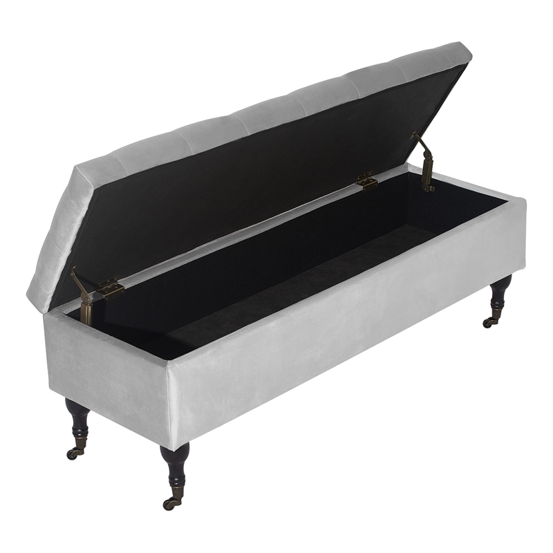 Elle Decor Collette Tufted Storage Bench in French Pearl Gray Velvet