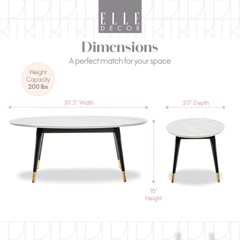 Elle Decor Clemintine Oval Coffee Table Marble Print