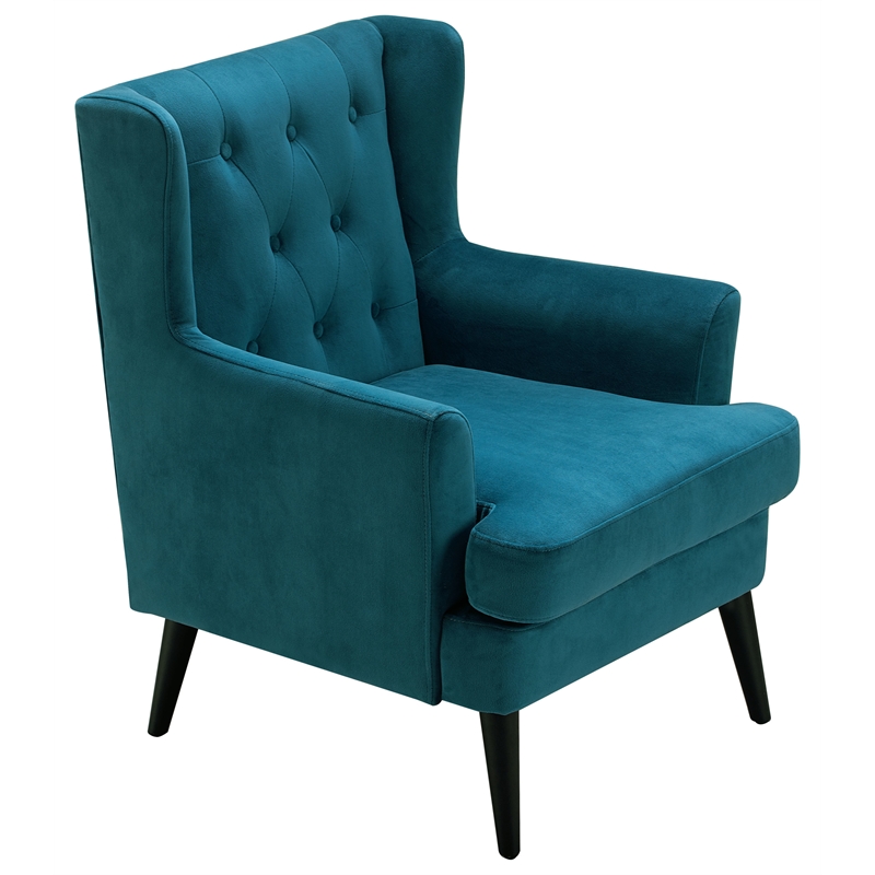 Elle Decor Celeste Tufted Velvet Accent Chair French Teal