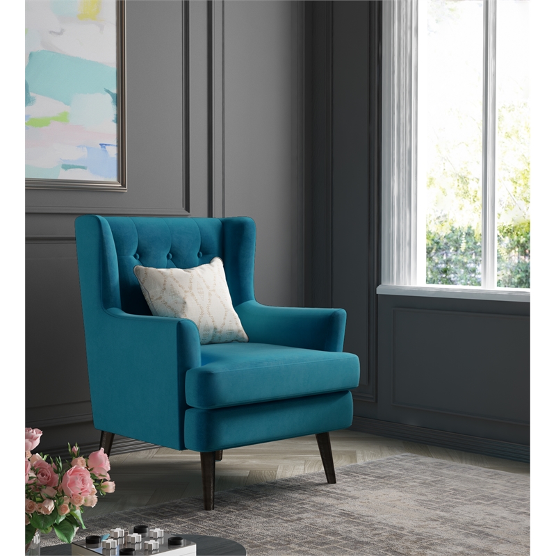 Elle Decor Celeste Tufted Velvet Accent Chair French Teal
