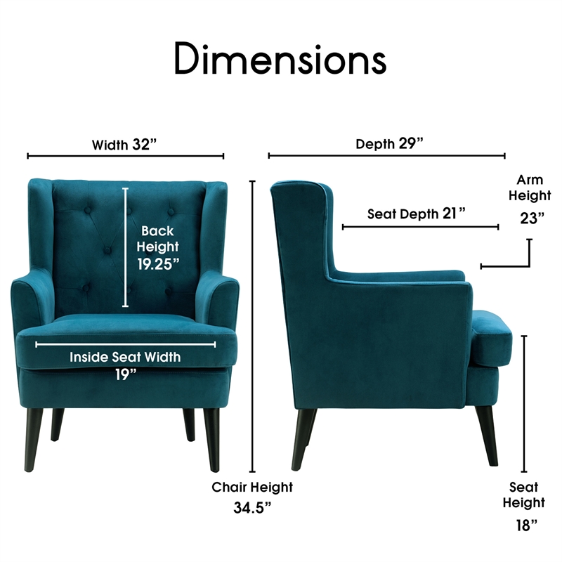 Elle Decor Celeste Tufted Velvet Accent Chair French Teal