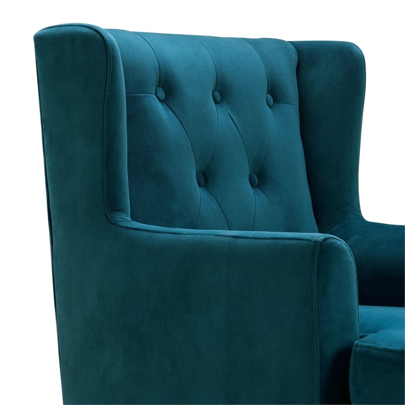 Elle Decor Celeste Tufted Velvet Accent Chair French Teal