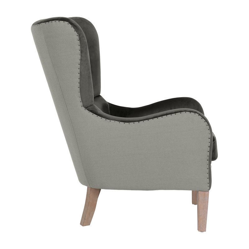 Elle Decor Fabric Upholstered Wingback Accent Chair French Two-Toned Dark Gray