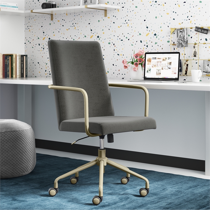 Elle Decor Giselle Gold Desk Chair French Light Gray Velvet