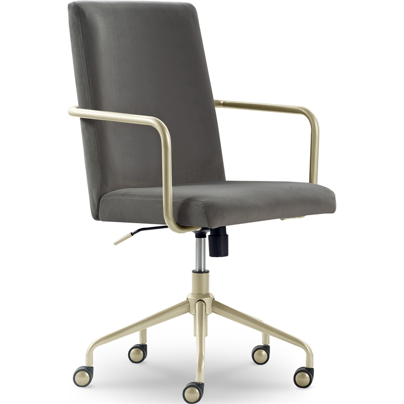 Elle Decor Giselle Gold Desk Chair French Light Gray Velvet