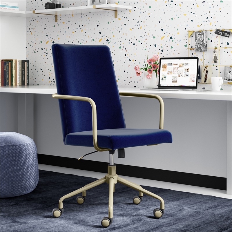 Elle Decor Giselle Gold Desk Chair Navy Blue Velvet