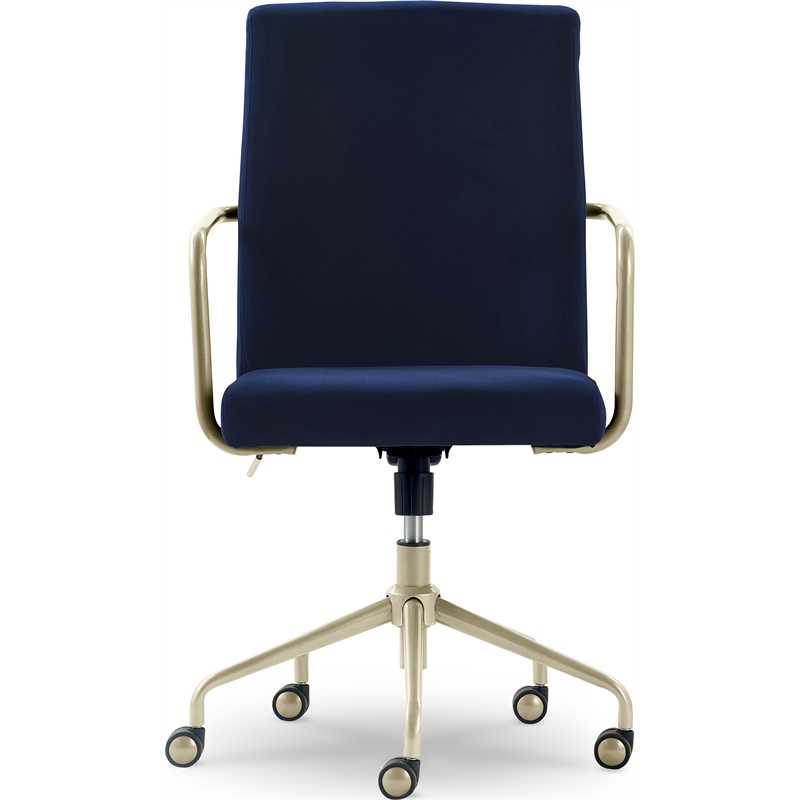 Elle Decor Giselle Gold Desk Chair Navy Blue Velvet