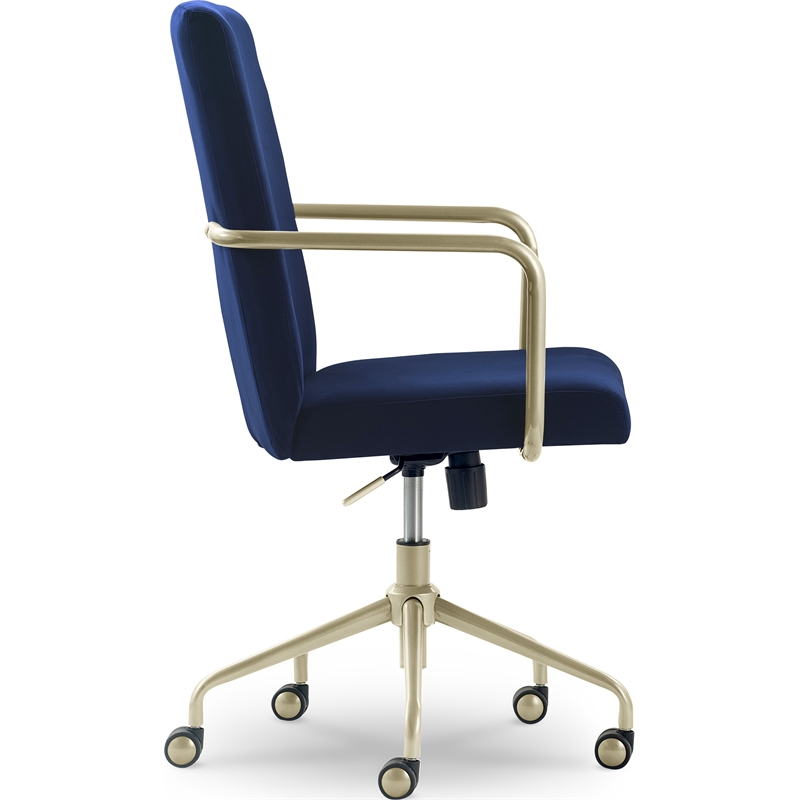 Elle Decor Giselle Gold Desk Chair Navy Blue Velvet