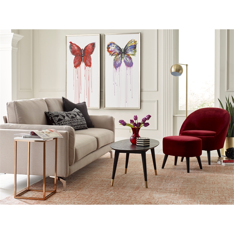 Elle Decor Nico Velvet Accent Chair and Ottoman Set Merlot Red