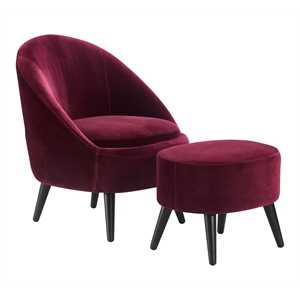 Elle Decor Nico Velvet Accent Chair and Ottoman Set Merlot Red