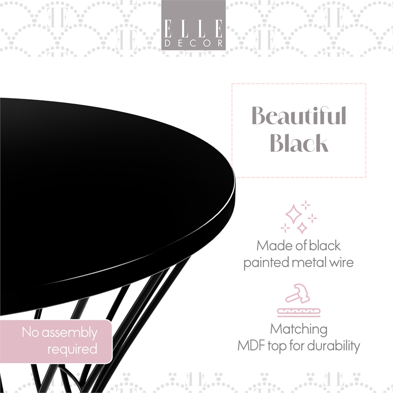 Elle Decor Lulu Modern Hourglass End Table with Metal Top for Bedroom Black