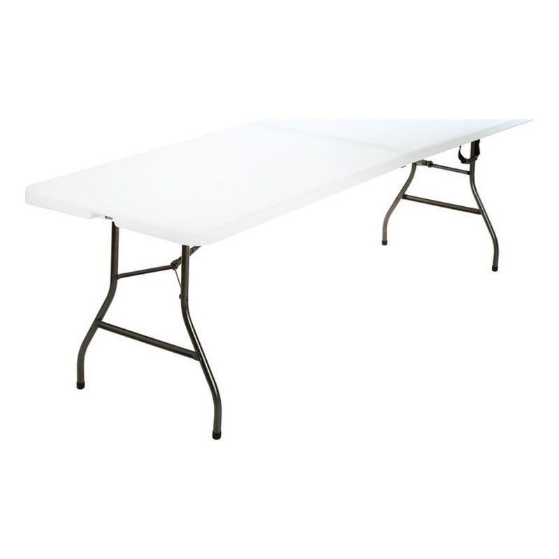 COSCO Deluxe 8' x 30'' Fold-in-Half Blow Molded Folding Table in White