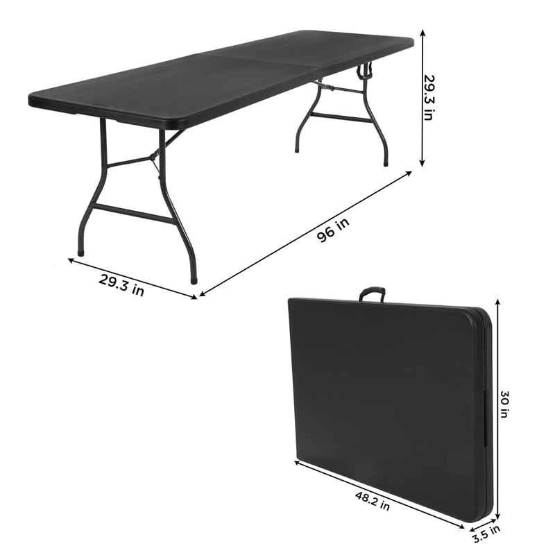 COSCO Deluxe 8' x 30'' Fold-in-Half Blow Molded Folding Table in Black