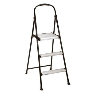 COSCO Three-Step Folding Step Stool with Rubber Hand Grip in Black