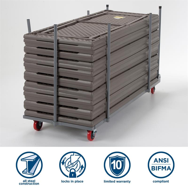 ZOWN Commercial Rectangular Folding Table Trolley Cart in Gray