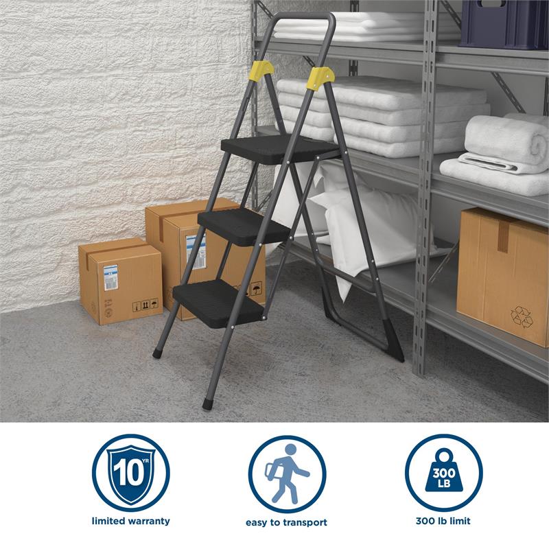 COSCO 3-Step Folding Steel Step Stool ANSI Type 1A Commercial in Grey/Orange