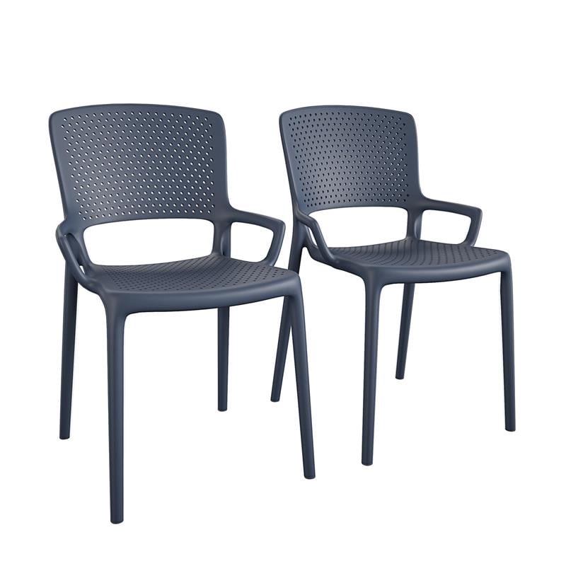 COSCO Outdoor/Indoor Stacking Resin Chair with Square Back  in Navy (2-Pack)