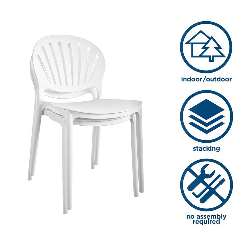 COSCO Outdoor/Indoor Stacking Resin Chair with Shell Back in White (2-Pack)