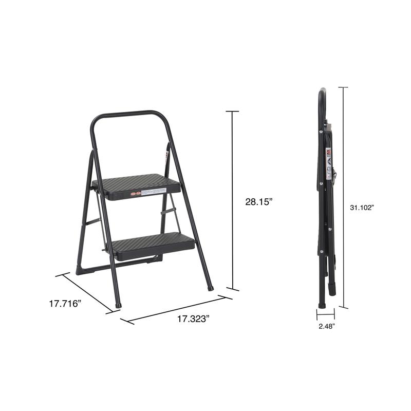 COSCO Two-Step Modern Metal Gray Household Folding Step Stool Reach Height