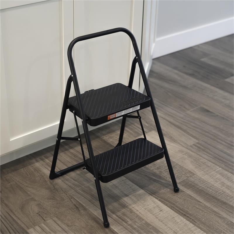 COSCO Two-Step Modern Metal Gray Household Folding Step Stool Reach Height