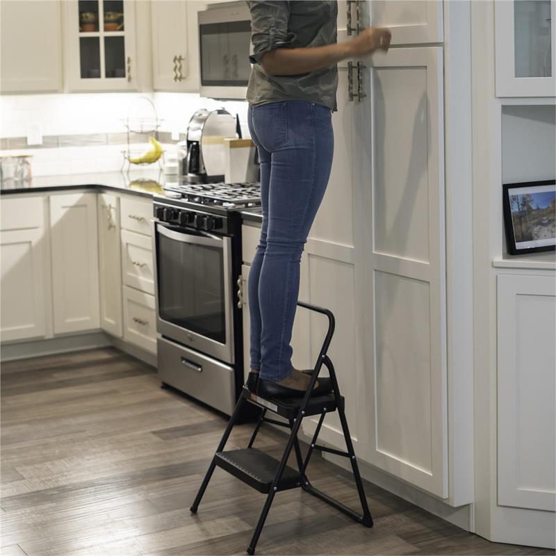 COSCO Two-Step Modern Metal Gray Household Folding Step Stool Reach Height