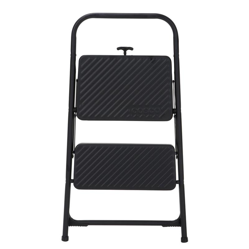 COSCO Two-Step Modern Metal Gray Household Folding Step Stool Reach Height