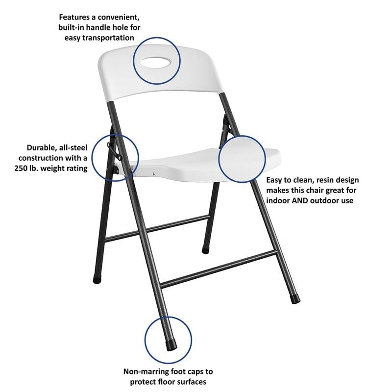 COSCO Solid Resin Indoor/Outdoor Double Braced Folding Chair in White (4-Pack)