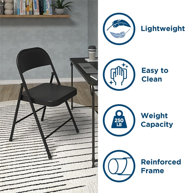 COSCO SmartFold All-Steel Folding Chair in Black (4-Pack)
