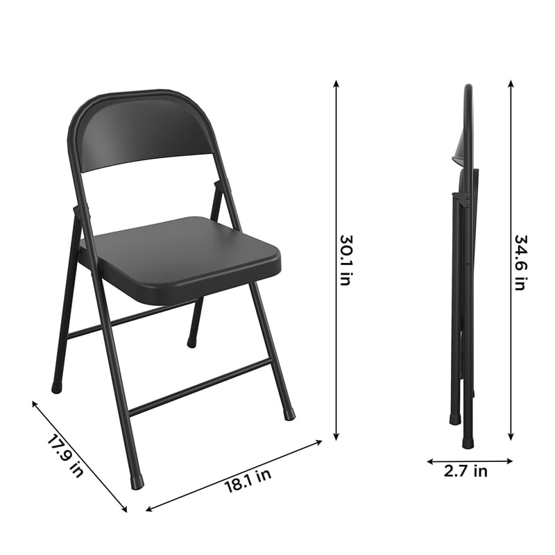 COSCO SmartFold All-Steel Folding Chair in Black (4-Pack)