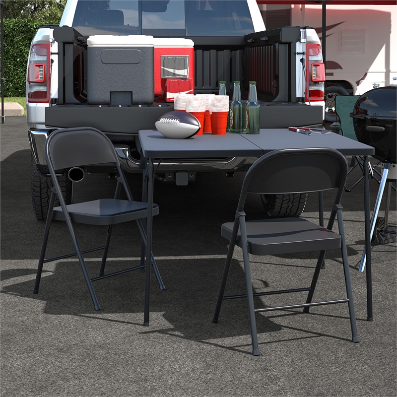 COSCO SmartFold All-Steel Folding Chair in Black (4-Pack)