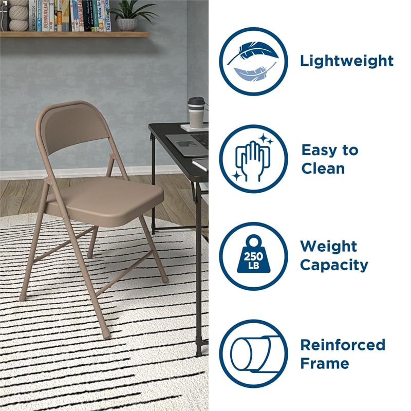 COSCO SmartFold All-Steel Folding Chair in Antique Linen (4-Pack)