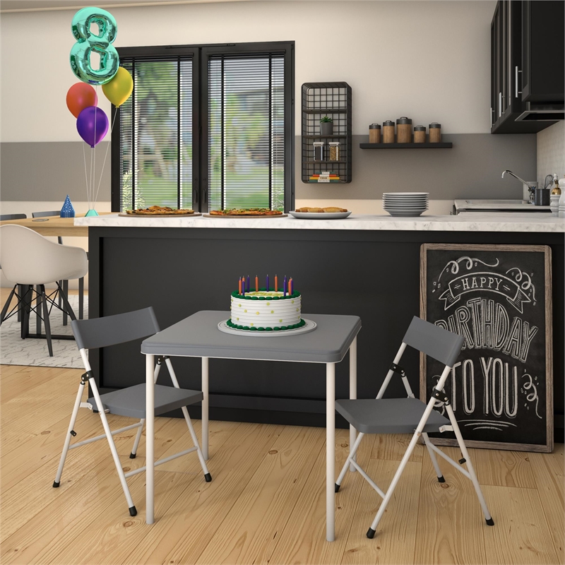 COSCO Kid's Activity Set with Folding Chairs in Gray & White (3-Piece Set)