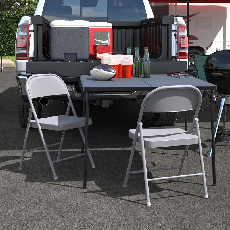 COSCO SmartFold All-Steel Folding Chair in Grey (4-Pack)