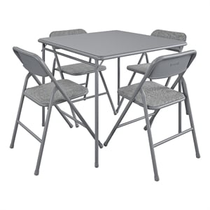 COSCO Premium 5-Piece Folding Fabric Dining Set & 34&quot Vinyl Card Table in Gray