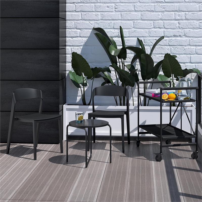 COSCO Outdoor/Indoor Stacking Resin Chair with Ribbon Back in Black (2-Pack)
