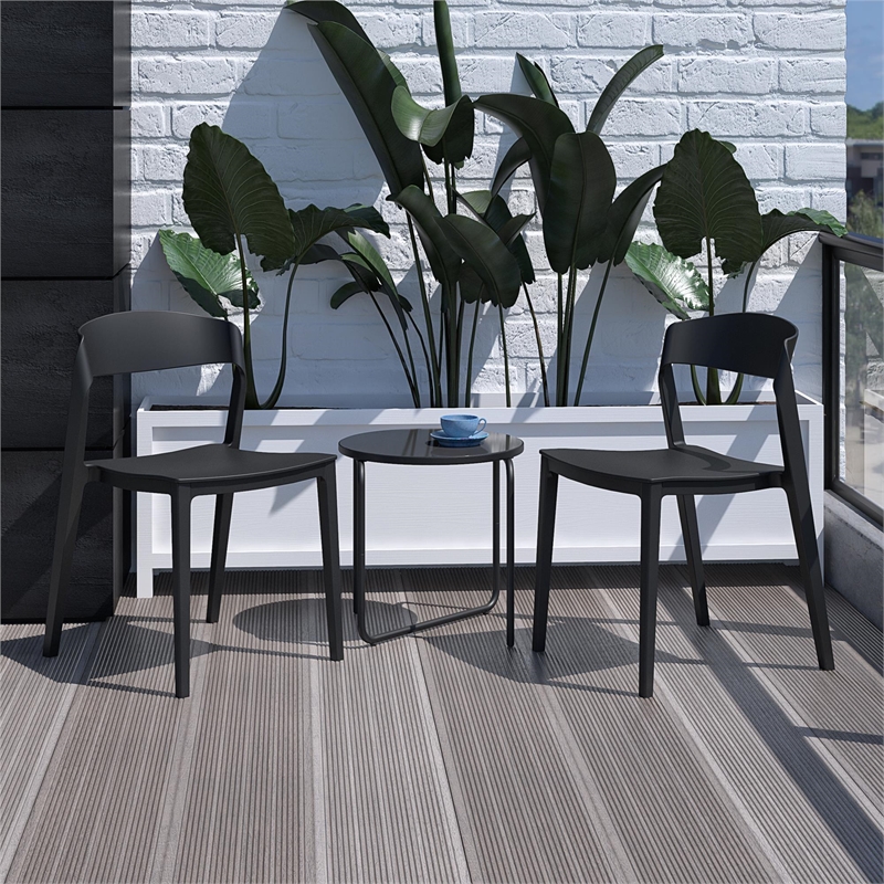 COSCO Outdoor/Indoor Stacking Resin Chair with Ribbon Back in Black (2-Pack)