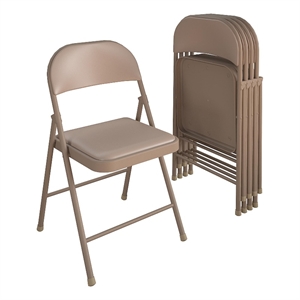 COSCO SmartFold Vinyl Folding Chair in Antique Linen (4-Pack)