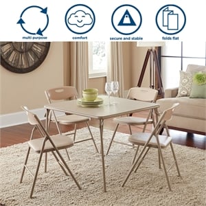 Cosco 5 Piece Vinyl Folding Table Set in Antique Linen