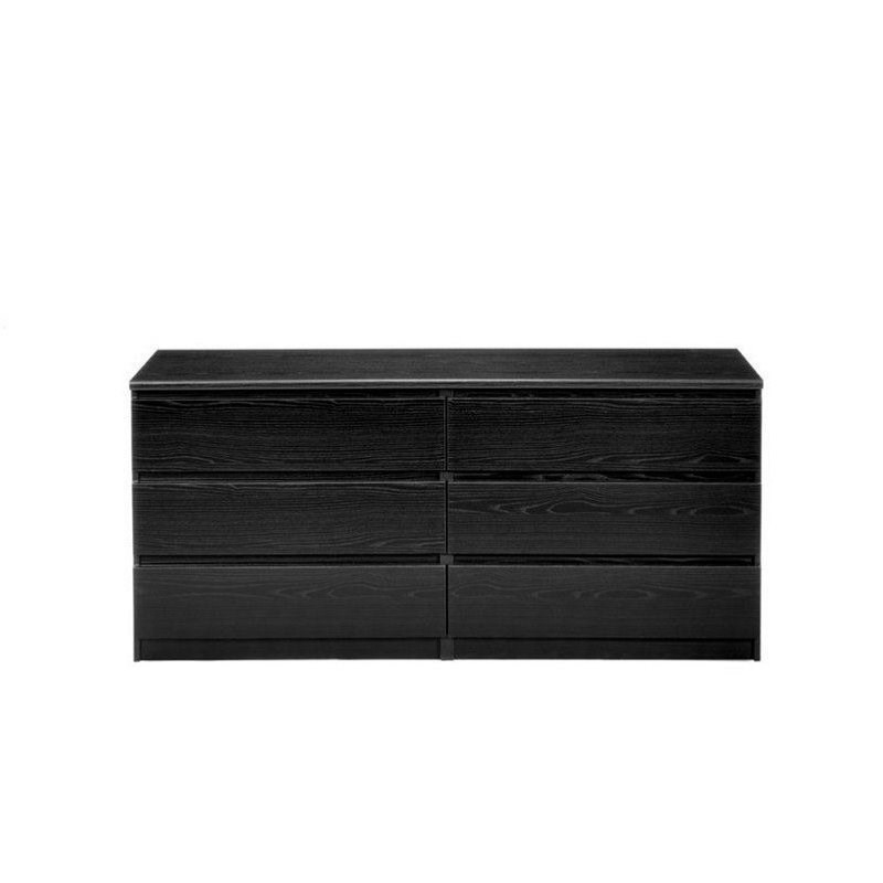 3 Piece Bedroom Set with 6-Drawer Double Dresser and Two Night Stands in Black Woodgrain