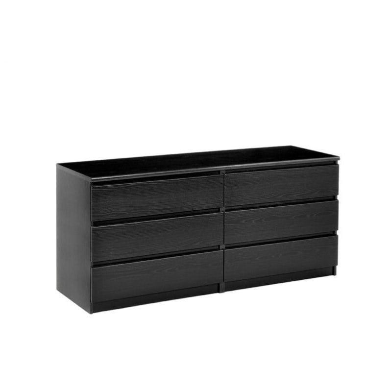 2 Piece Dresser and Night Stand with Drawers in Black Woodgrain