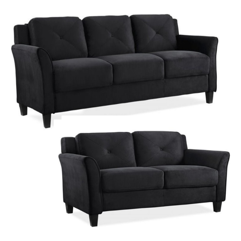 Home Square Transitional 2 Piece Set with Sofa and Loveseat in Black