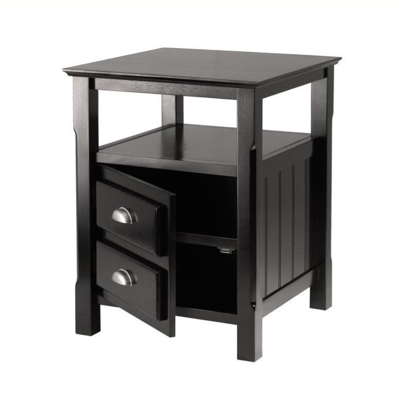 Set of 2 Nightstand with 2 Drawers in Black