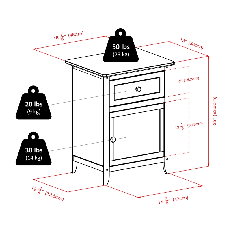 Set of 2 Nightstand in White