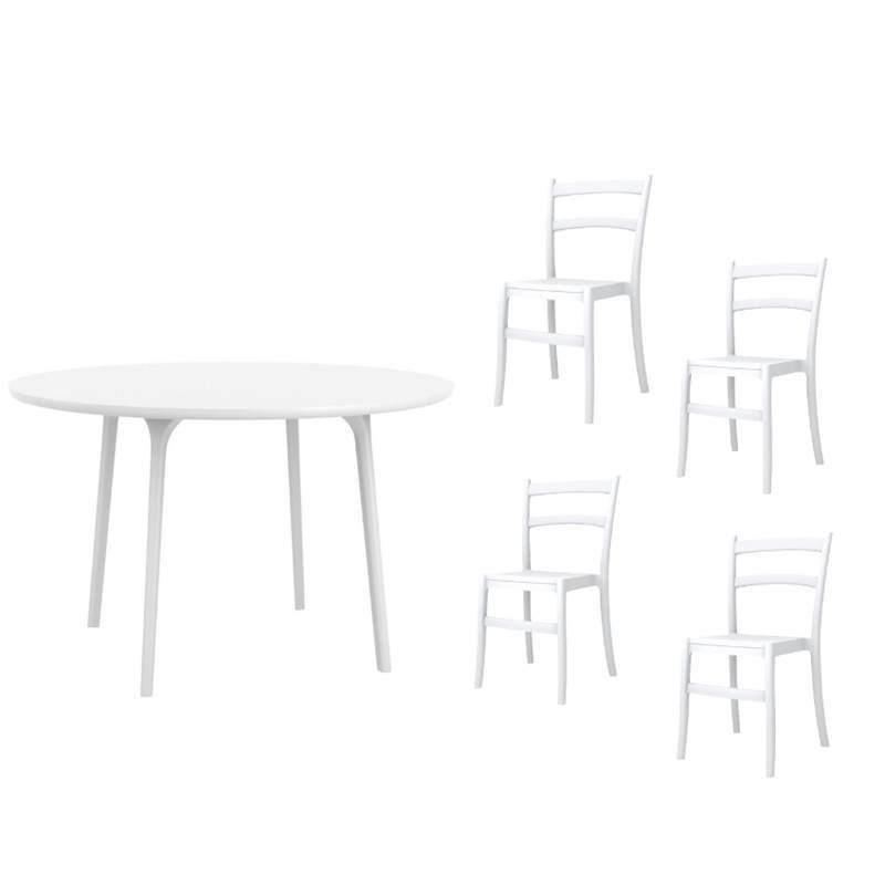 5 Piece Modern Patio Dining Set with Dining Table and Set of 4 Dining Chair in White