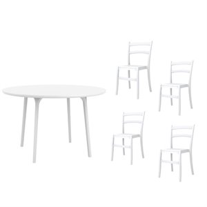 5 Piece Modern Patio Dining Set with Dining Table and Set of 4 Dining Chair in White