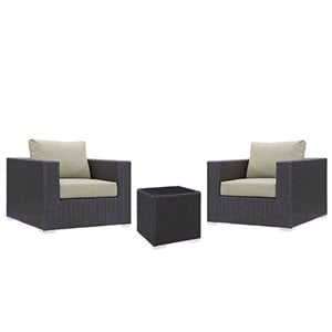 3 Piece Patio Furniture with Set of 2 Patio Chair and End Table in Espresso and Beige